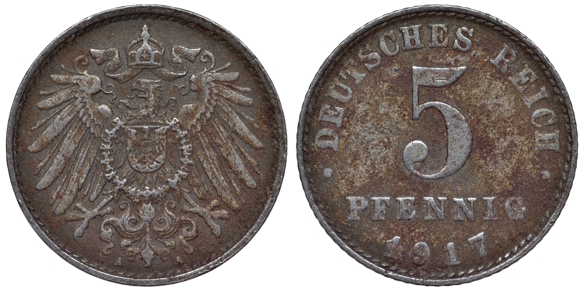 Германия 5 пфеннигов 1917 A KM 19, J. 297, Weege 5 железо 4118-1137