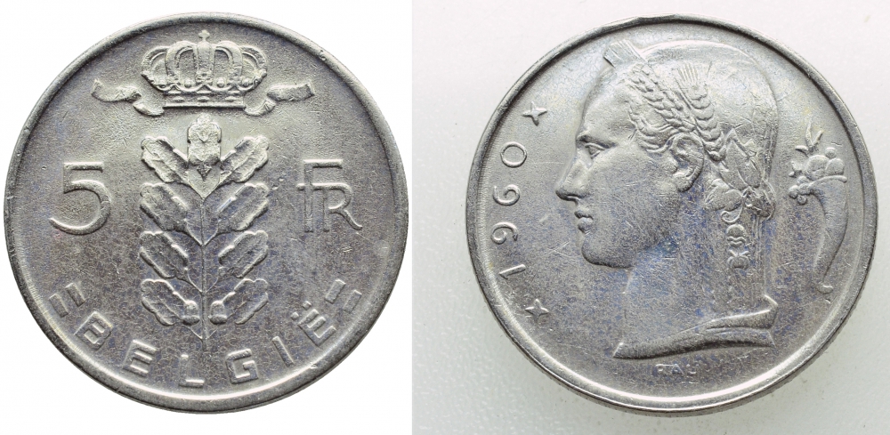 Бельгия 5 франков 1960 Belgie, Бодуэн I (1951-1993) KM 135.1 медно-никель 3999-852