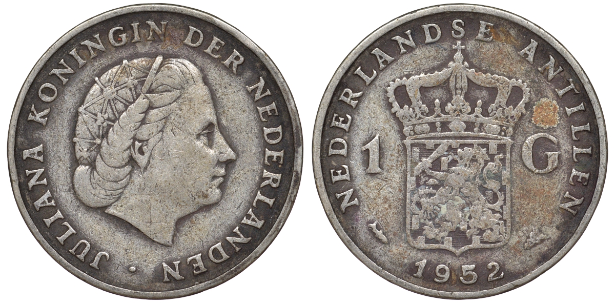 Нидерландские Антилы 1 гульден 1952 Юлиана (1948-1980) KM 2 серебро 36-917