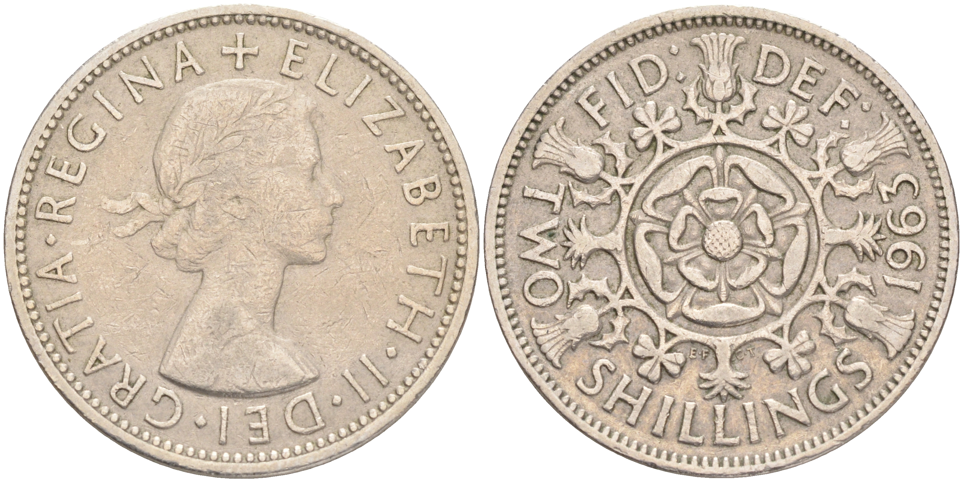 Великобритания 2 шиллинга (флорин) 1963 Елизавета II (1952-2022) KM 906, Spink 4146 медно-никель 189-644