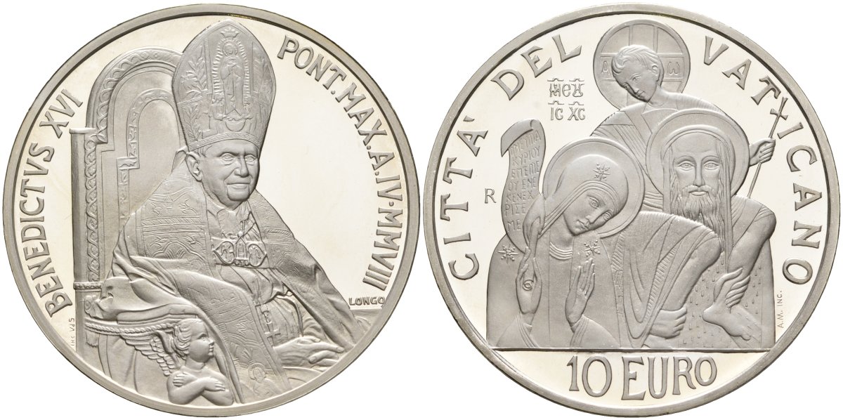 Ватикан 10 евро 2008 Бенедикт XVI, Всемирный день мира, в оригинальной коробке, с сертификатом KM 407 серебро PROOF 7-1-58