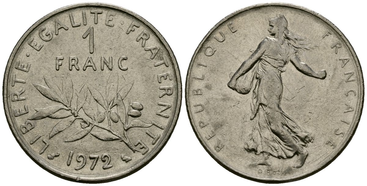 Франция 1 франк 1972 сеятель KM 925.1, Le Franc 226.4 никель 4138-256