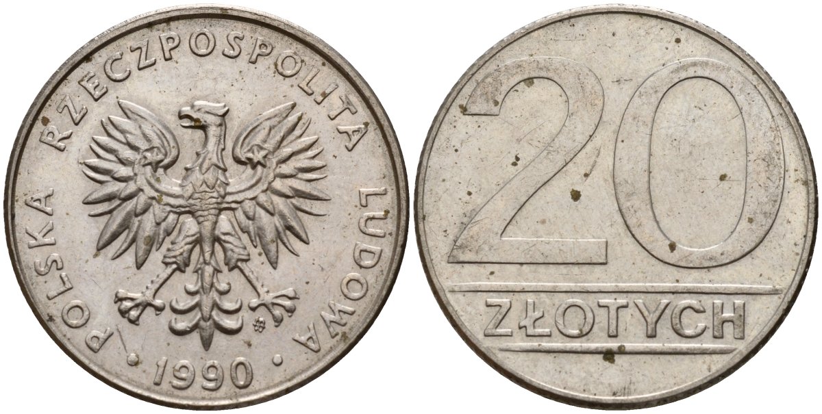 Польша 20 злотых 1990 MW KM 153.2, Parchimowicz 255b медно-никель 4187-747