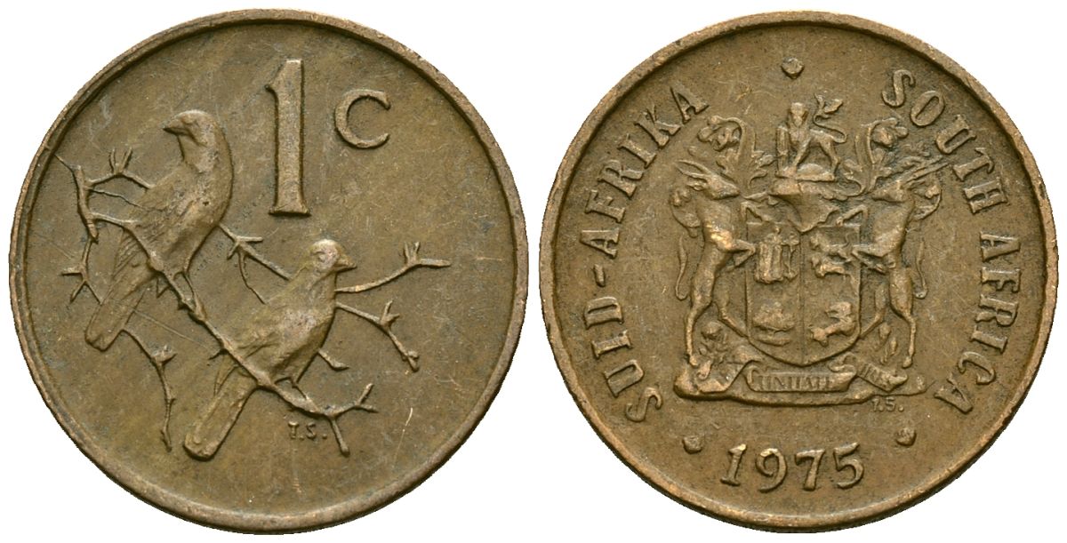 ЮАР 1 цент 1975 капские воробьи KM 82 бронза 4136-847