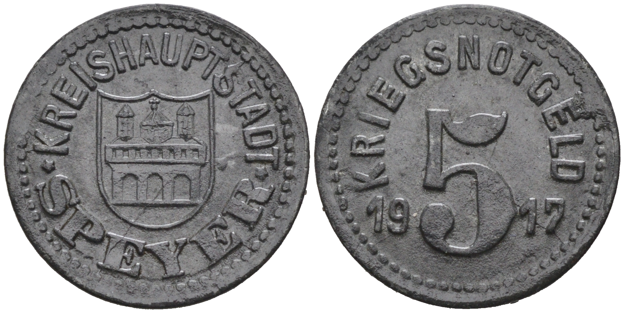 ШПЕЕР 5 ПФЕННИГОВ 1917 КРИГСНОТГЕЛЬД цинк 75-1551