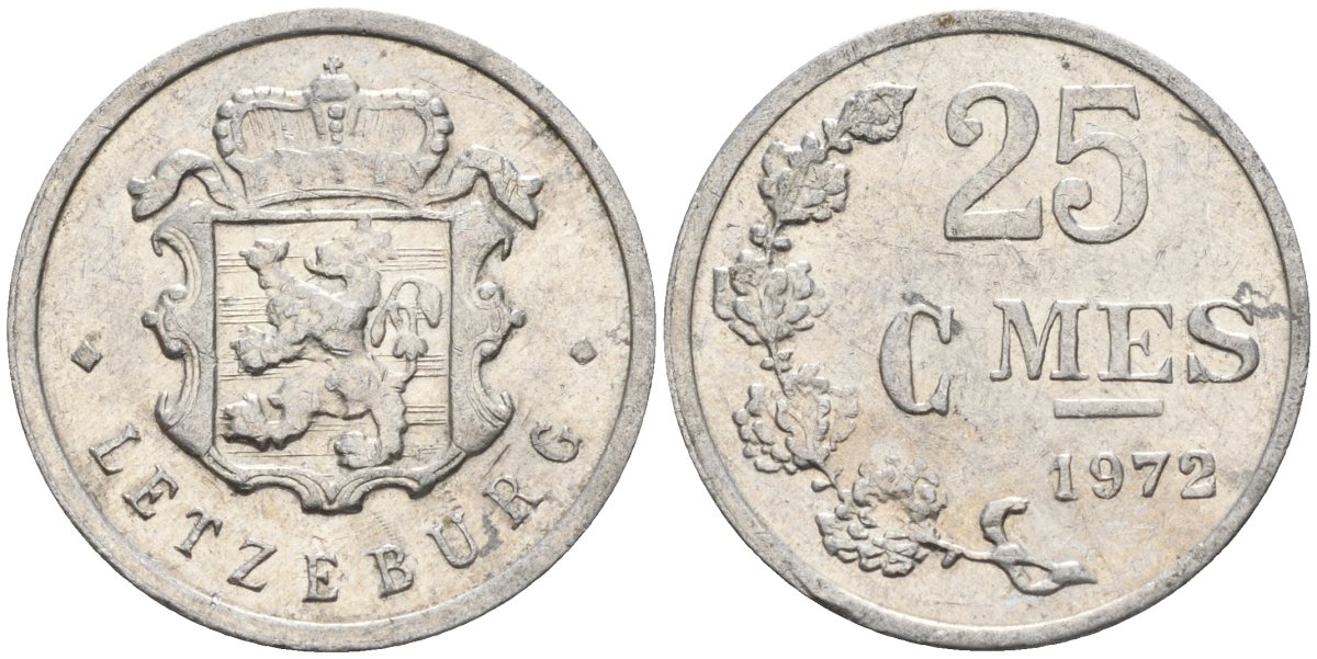 Люксембург 25 сантимов 1972 Герцог Жан (1964-1999) KM 45a алюминий 4596-844