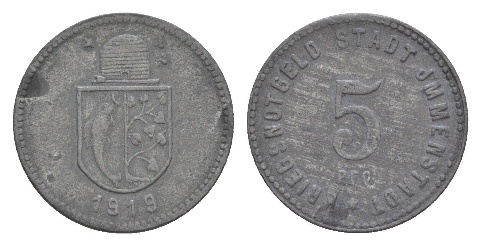 Имменштадт 5 пфеннигов 1919 Funck 227.1, Men18 15273.1 цинк 4639-169