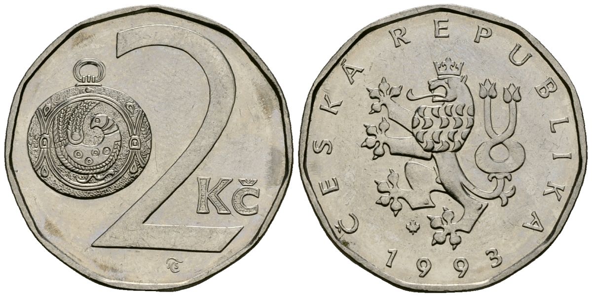 Чехия 2 кроны 1993 KM 9 сталь плакированная никелем 4167-936