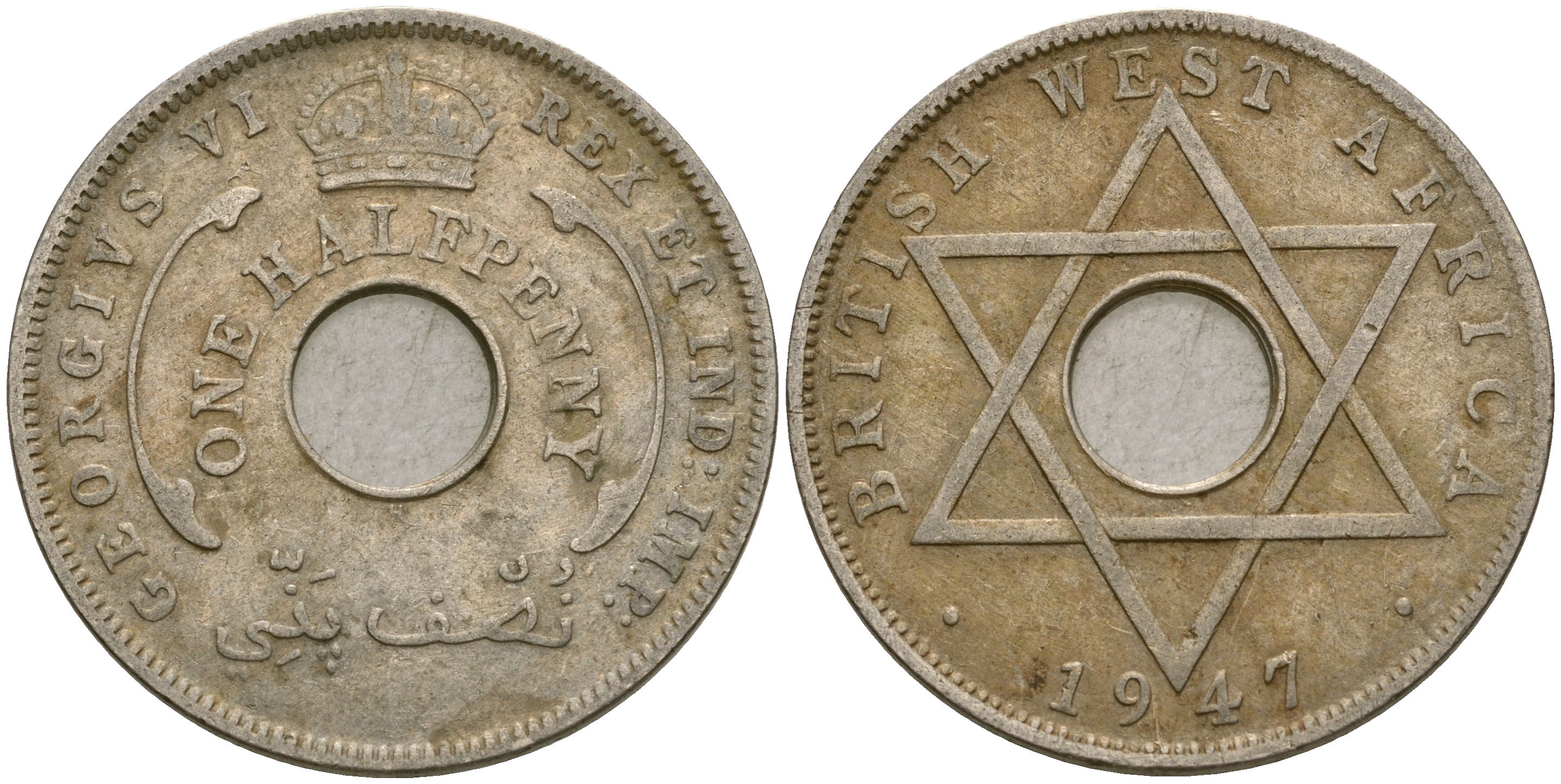 Британская Западная Африка 1/2 пенни 1947 H, Георг VI KM 18 медно-никель 25-1157