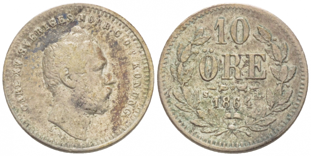 Швеция 10 эре 1864 Карл XV (1859-1872) KM 710 (495) серебро 112-1219