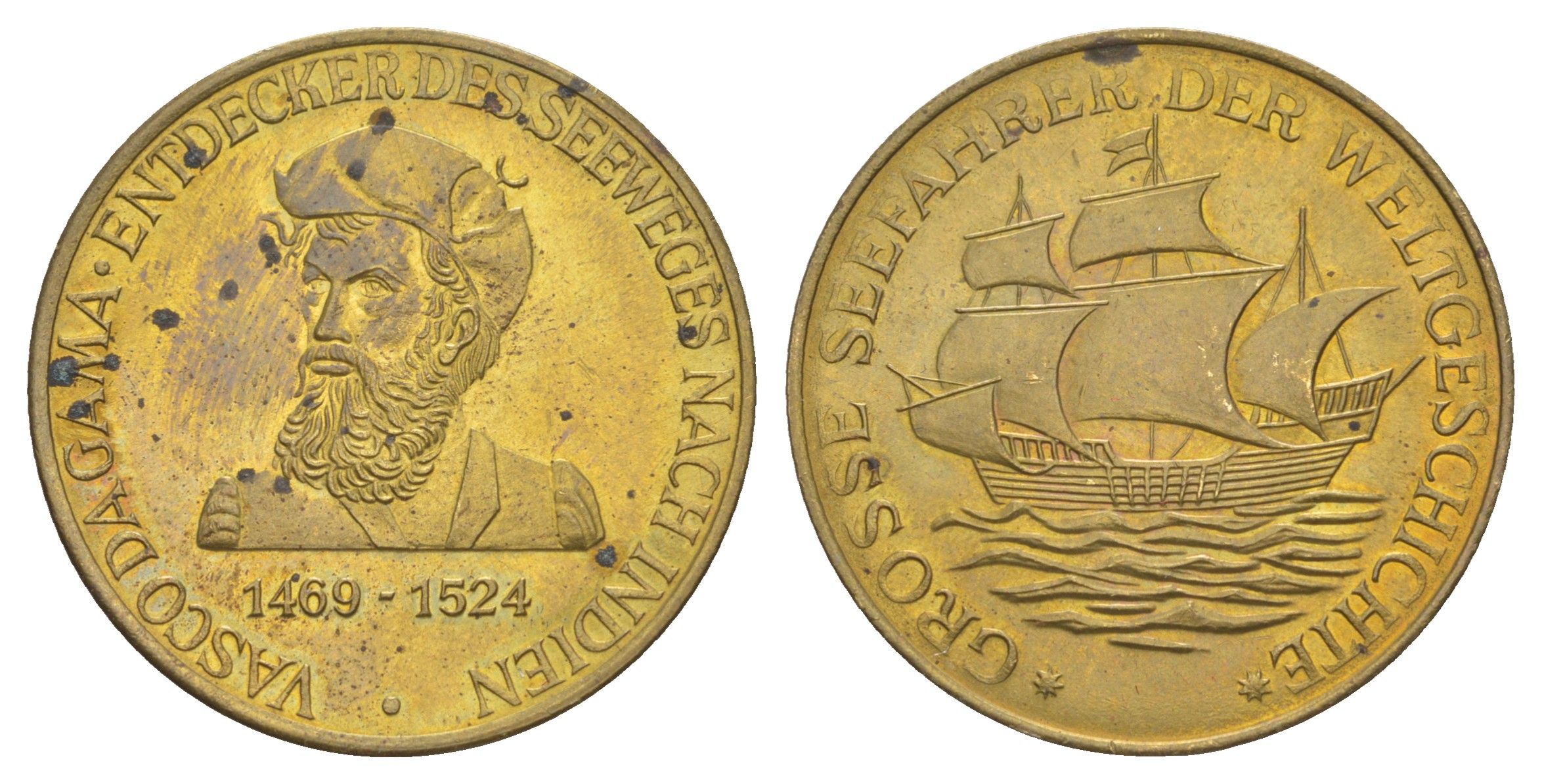 Германия великие мореплаватели в мировой истории - Васко да Гама ND диаметр 30 мм, вес 7,7 гр латунь 4172-154