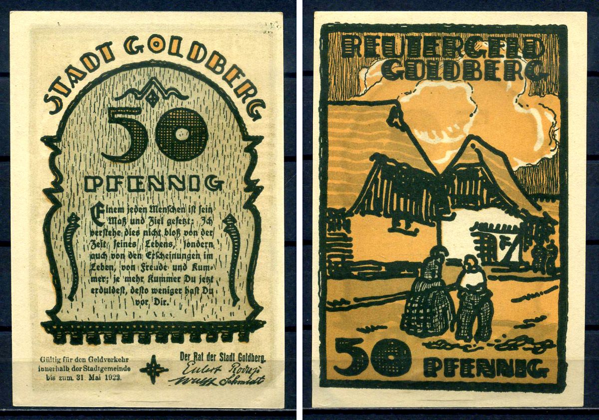 Гольдберг (Мекленбург-Шверин) 50 пфеннигов 1921 бумага aUNC 7556-21-3-2