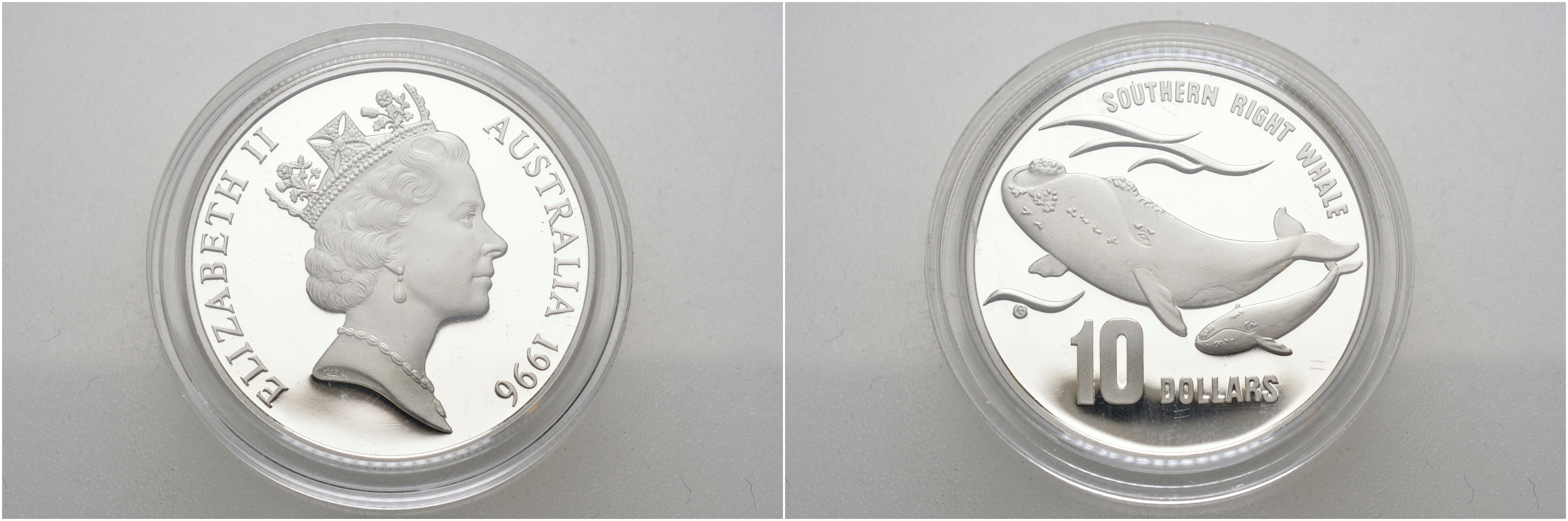 Австралия 10 долларов 1996 природа Австралии, южный гладкий кит, с китенком KM 314 серебро PROOF 02-070-36