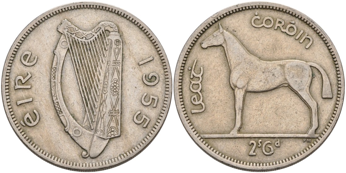 Ирландия 1/2 кроны 1955 лошадь KM 16а медно-никель 88-621
