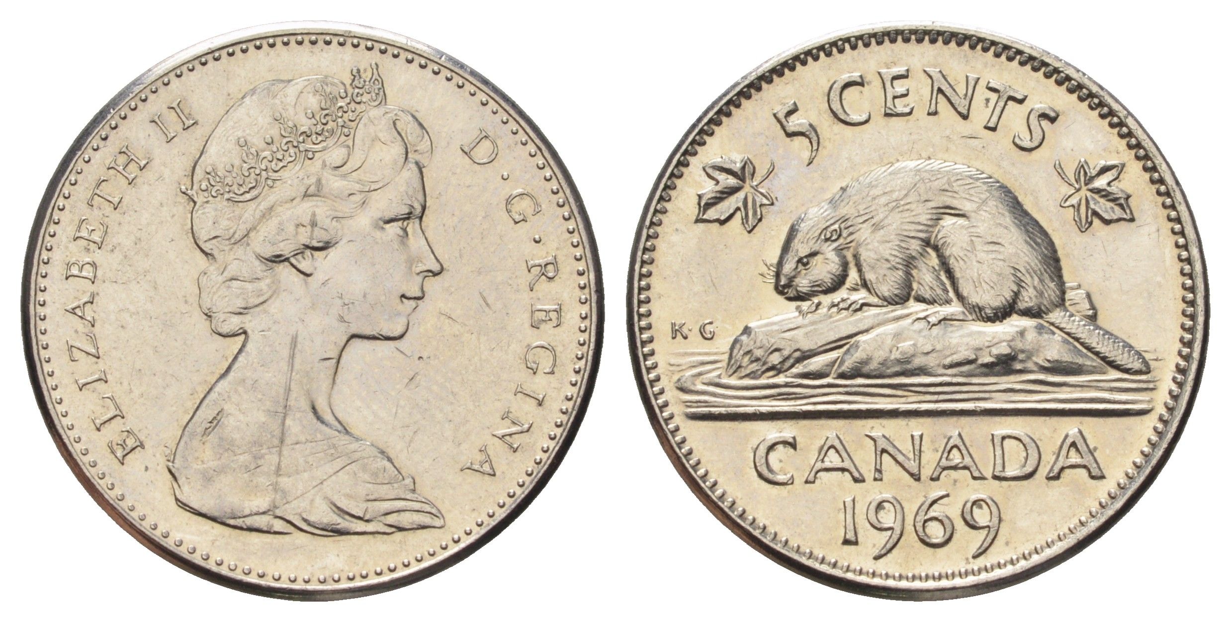 Канада 5 центов 1969 Елизавета II (1952-2022), бобр KM 60.1 никель aUNC 4689-361