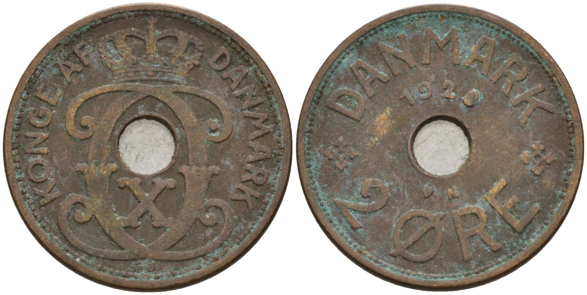 Дания 2 эре 1928 Кристиан X (1912-1947) KM 827 бронза 4147-447