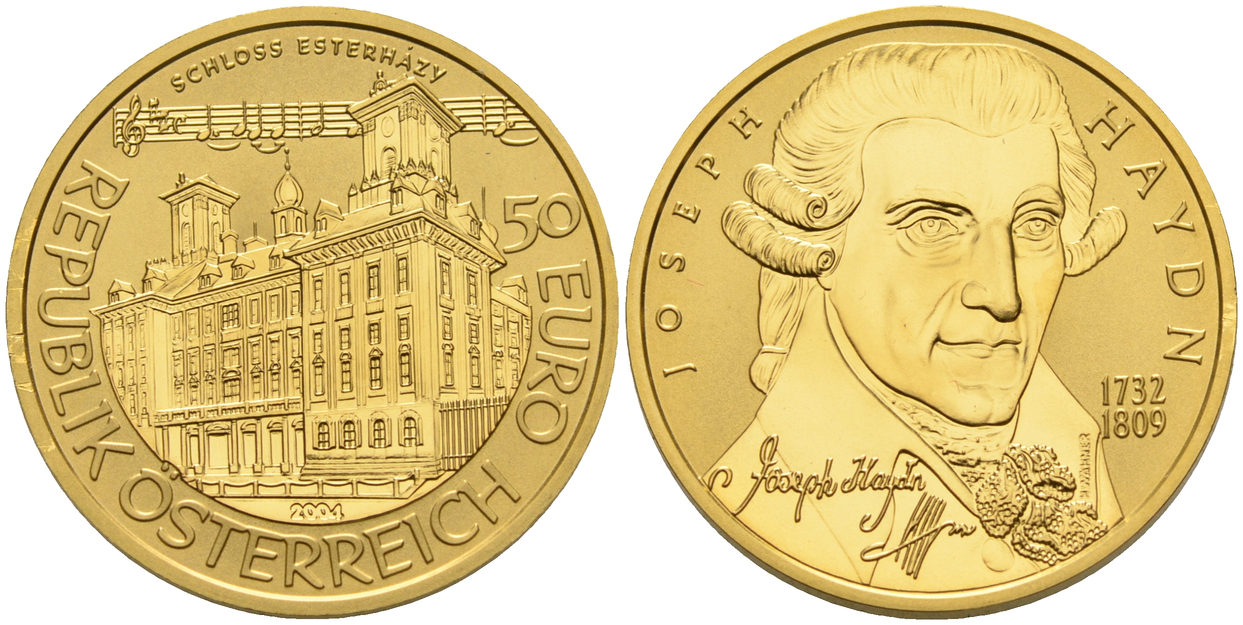 Австрия 50 евро 2004 Йозеф Гайдн, композитор KM 3110 золото UNC 00-809-77