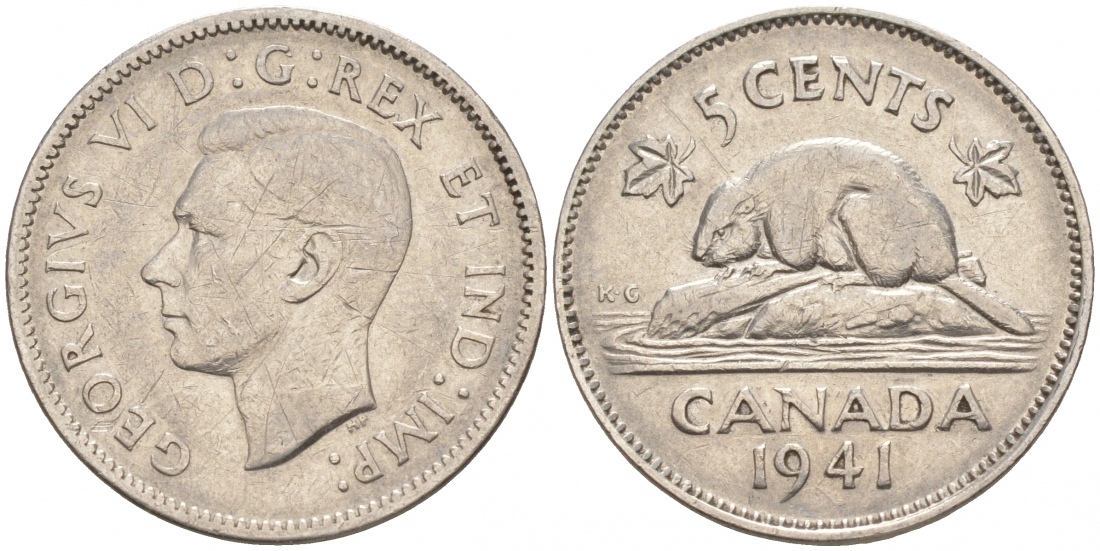 Канада 5 центов 1941 бобр, Георг VI (1937-1952) KM 33 никель 73-1214