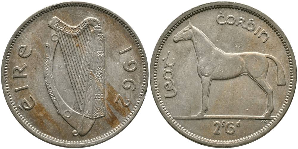 Ирландия 1/2 кроны = 2 шиллинга 6 пенсов 1962 лошадь KM 16а медно-никель 4531-911
