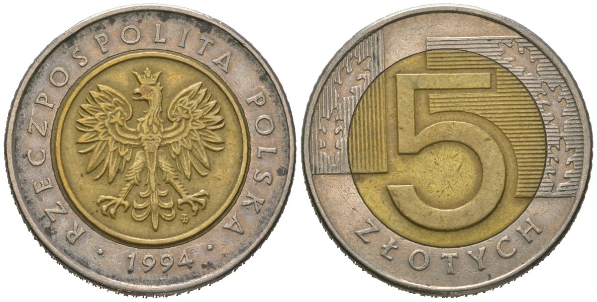 Польша 5 злотых 1994 MW Y 284 биметалл 4620-413
