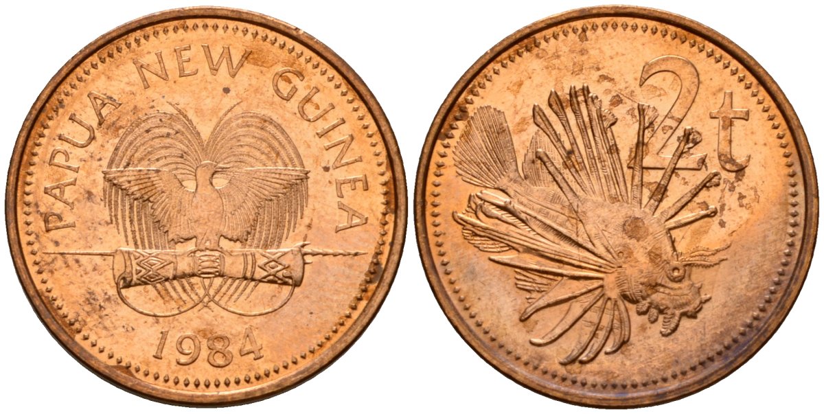 Папуа-Новая Гвинея 2 тойя 1984 Елизавета II (1953-) KM 2 бронза 4187-1232