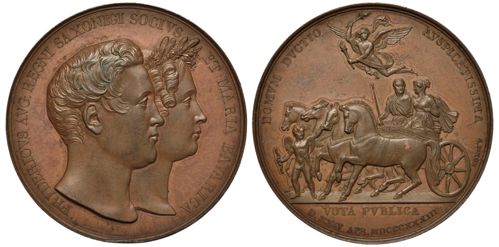 САКСОНИЯ МЕДАЛЬ 1833 ВЪЕЗД НА КОЛЕСНИЦЕ, 45,7 гр, 46 мм бронза 1082-7-21