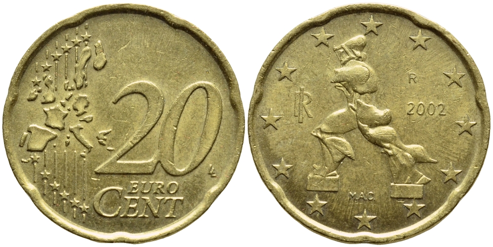 Италия 20 евроцентов 2002 KM 214 нордик 4397-525