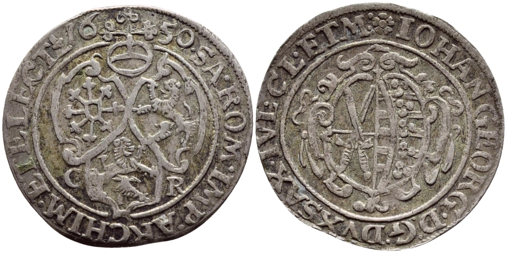 САКСОНИЯ 1/24 ТАЛЕРА 1650 CR, ИОГАНН ГЕОРГ I (1615-1656) KM 71 серебро 560-1757