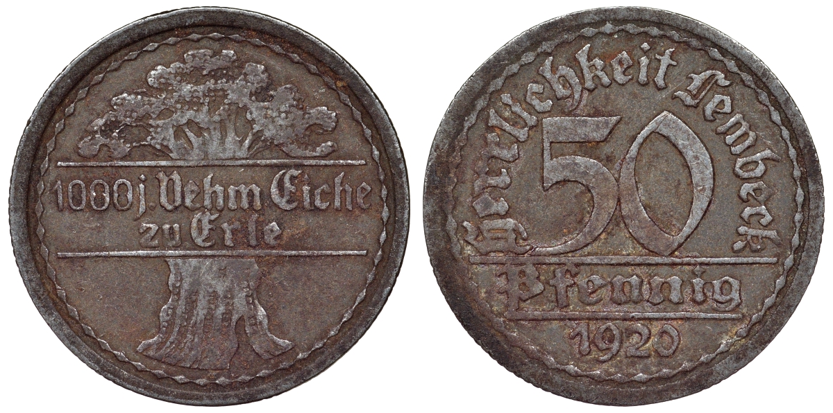 Германия, Лембек 50 пфеннигов 1920 Дорстен, Северный Рейн-Вестфалия Funck 286.3 железо 4121-347