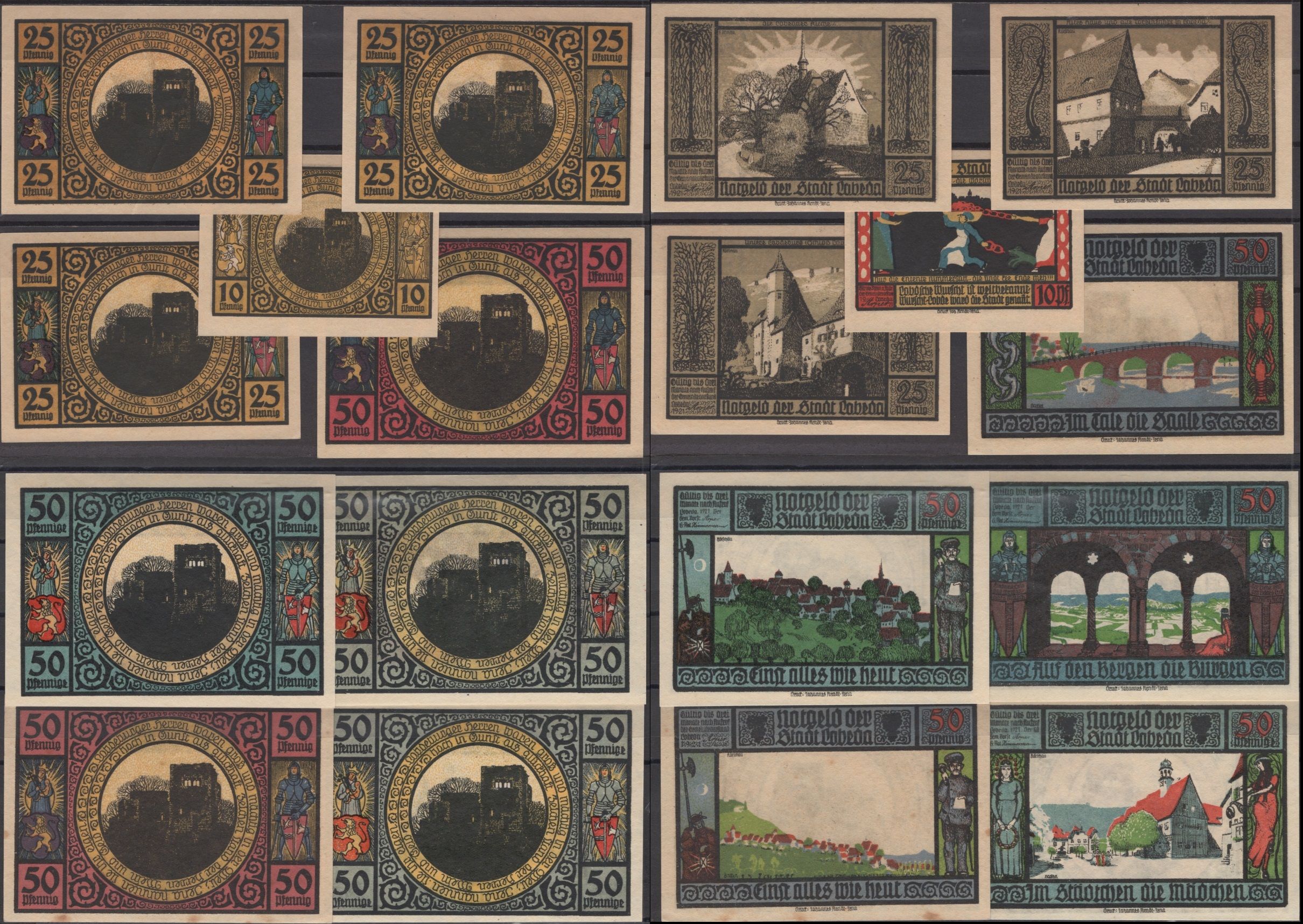 Лобеда полный набор из 9 нотгельдов (10, 25 и 50 пфеннигов) 1921 DeNG 2 808 бумага UNC (пресс) 7556-47-4-2