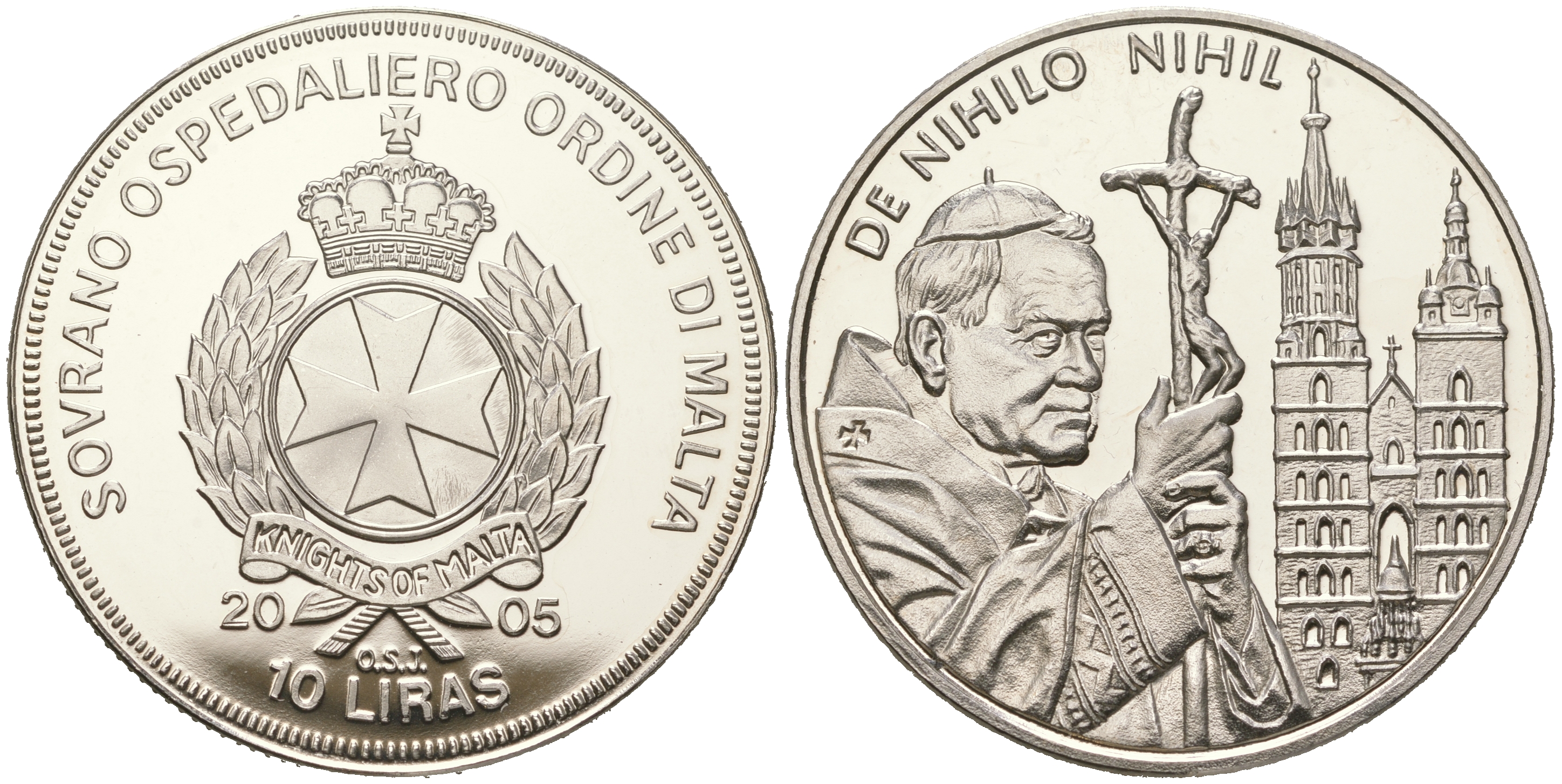 Мальтийский орден 10 лир 2005 Иоанн Павел II, с посохом  медно-никель  PROOF  11-236-42