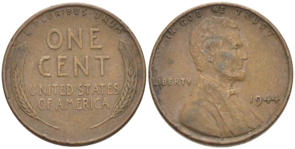США 1 цент 1944 Линкольн KM А132 медь цинк 218-161