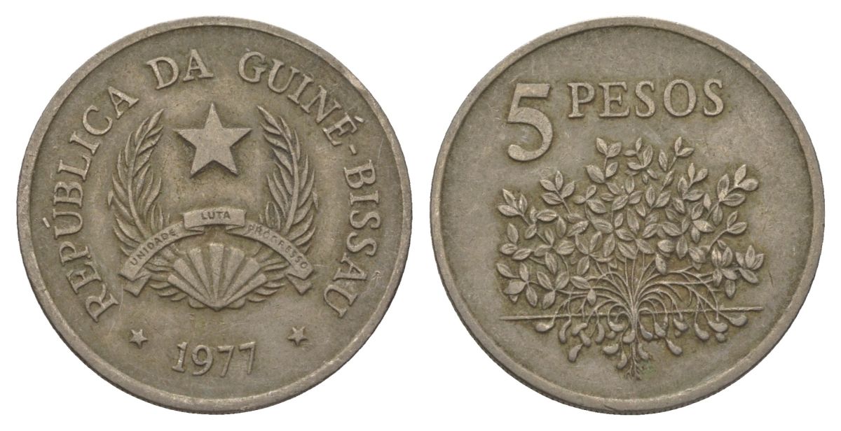 Гвинея-Бисау 5 песо 1977 KM 20 медно-никель 4626-551