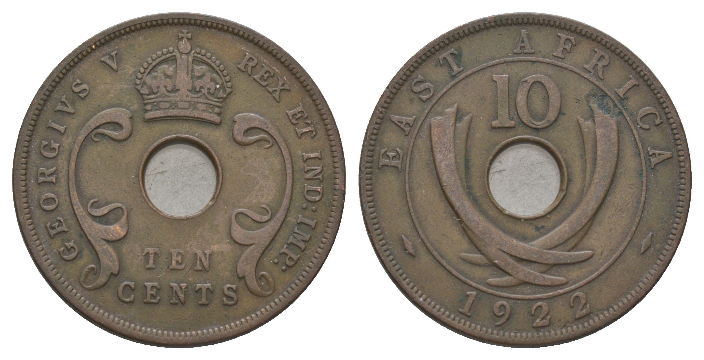Британская Восточная Африка 10 центов 1922 Георг V (1910-1936) KM 19 бронза 3897-1126