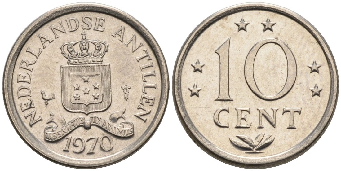 Нидерландские Антилы 10 центов 1970 Юлиана (1948-1980) KM 10 никель 4564-521