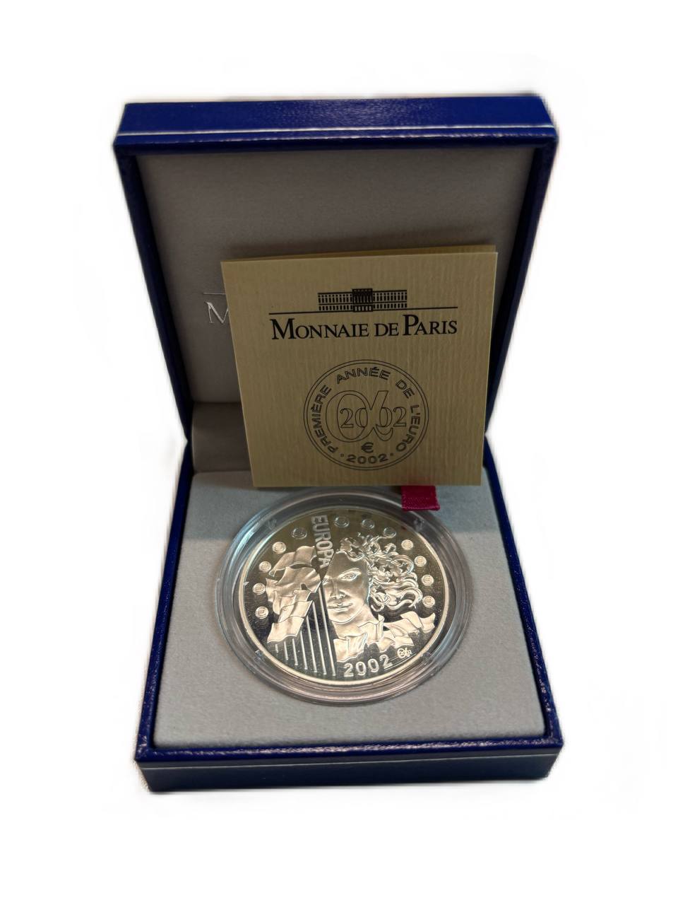 Франция 1 1/2 евро 2002 введение евро, в оригинальной коробке, сертификат KM 1301 серебро  PROOF  1-6-4-31