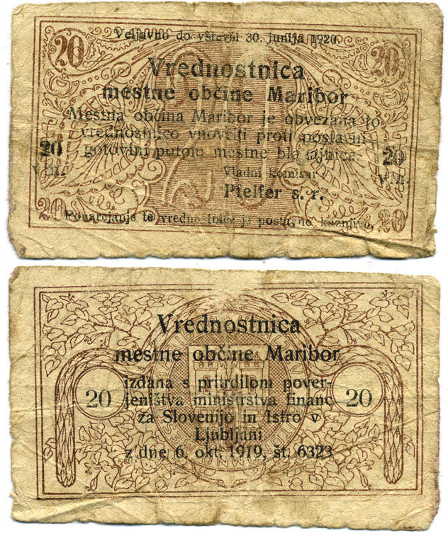 Словения, Марибор 20 винариев 1919 Maribor Ri. 124  бумага   3295-20-3-2