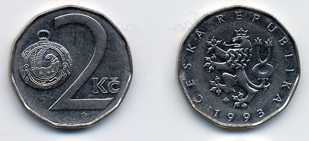 Чехия 2 кроны 1993 KM 9 сталь плакированная никелем 46-1148