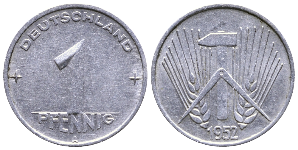 ГДР 1 ПФЕННИГ 1952 А KM 5 алюминий 26-721