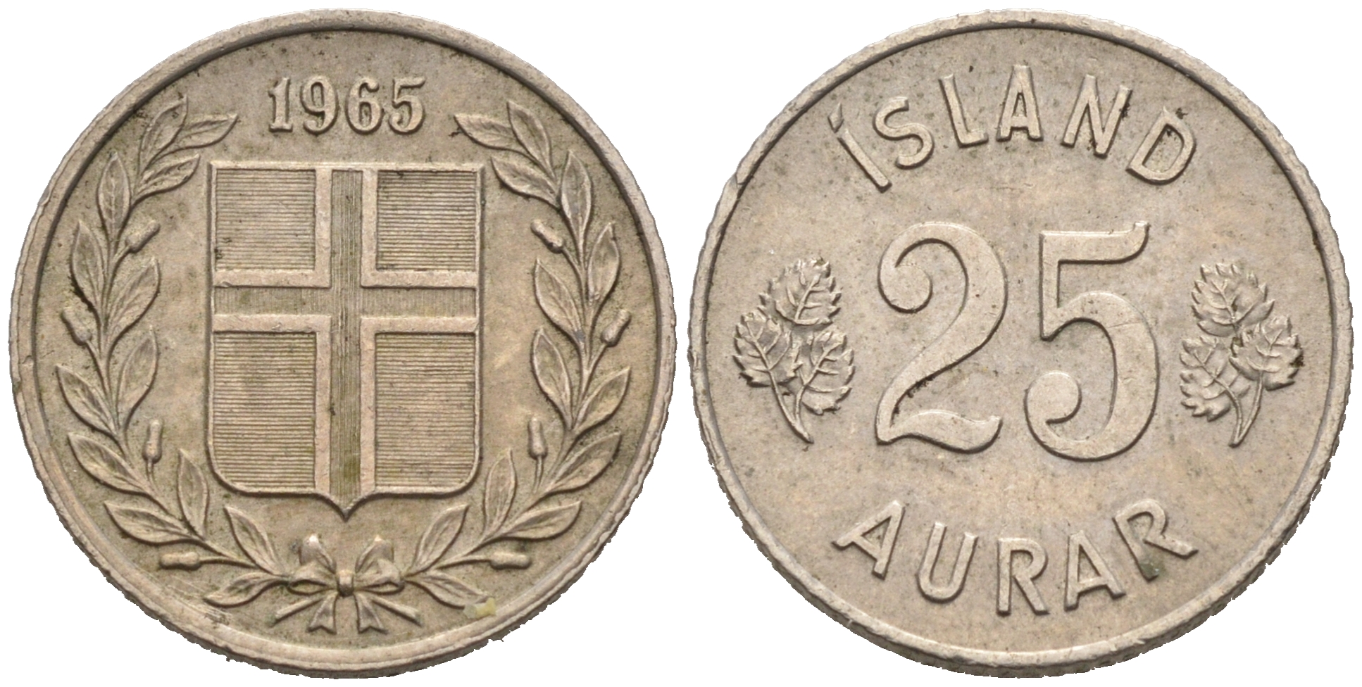 Исландия 25 эйре 1965 KM 11 медно-никель 4564-1244