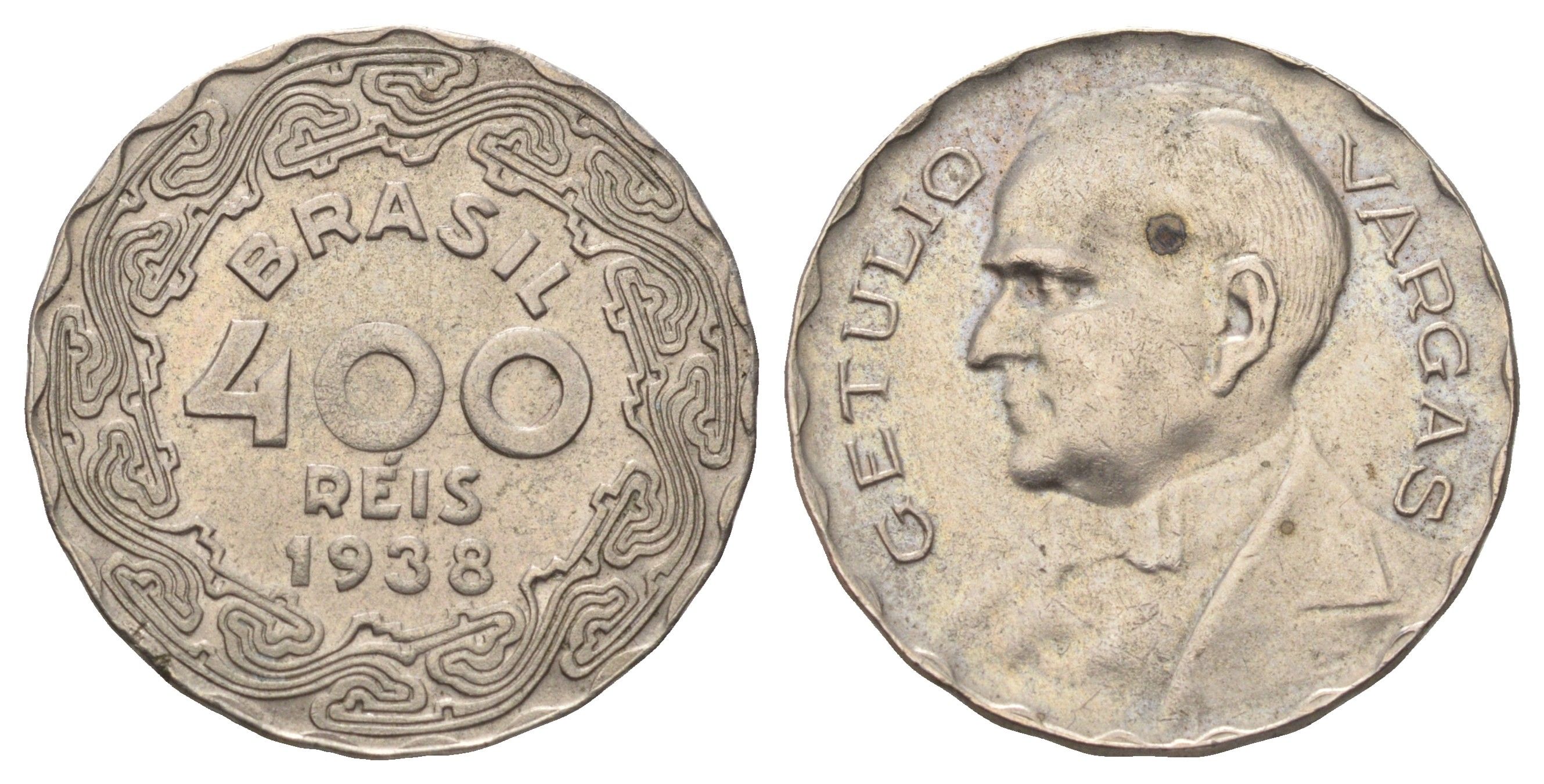 Бразилия 400 реалов (рейсов) 1938 KM 547 медно-никель 4646-252