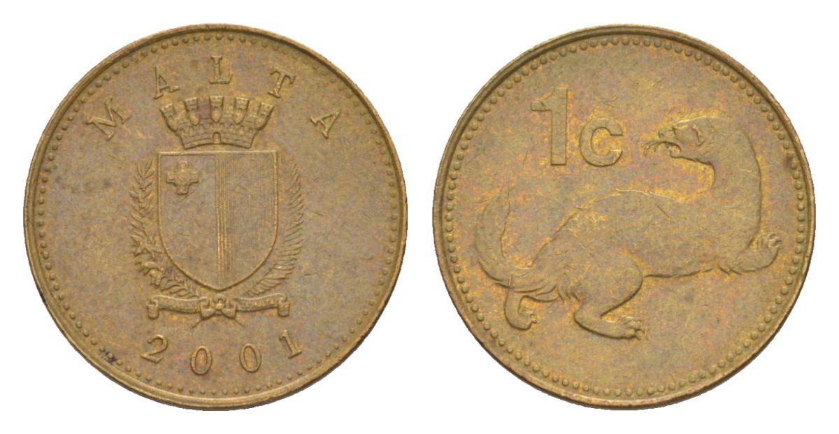 Мальта 1 цент 2001 KM 93 никель латунь 4632-849