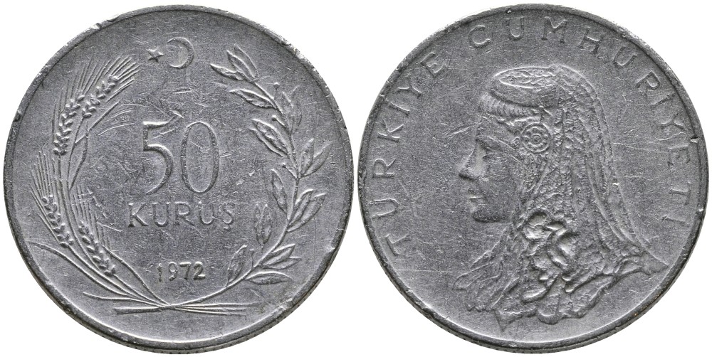 Турция 50 курушей 1972 Анатолийская невеста KM 899 нержавеющая сталь 4541-735