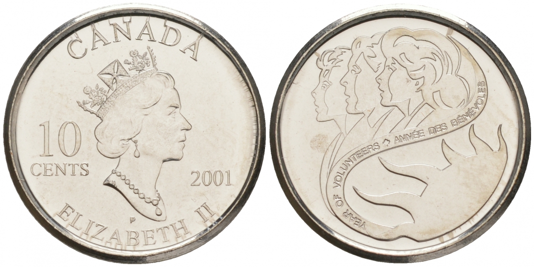 Канада 10 центов 2001 международный год волонтеров KM 412 никелированная сталь UNC M32-02