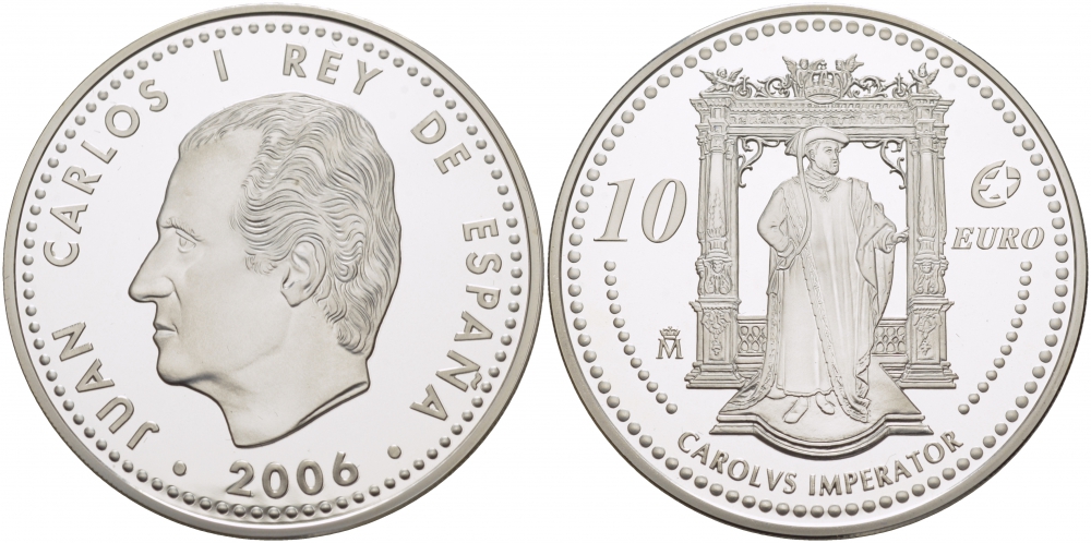 Испания 10 евро 2006 M, Выдающиеся европейцы - Карл V KM 1122 серебро PROOF 01-239-52
