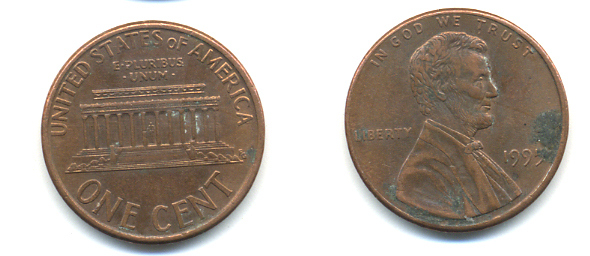 США 1 ЦЕНТ 1995 ЛИНКОЛЬН KM 201b цинк плакированный медью 86-321