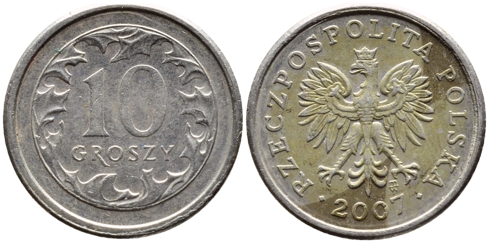 ПОЛЬША 10 ГРОШЕЙ 2007 MW KM 279 медно-никель 4392-561