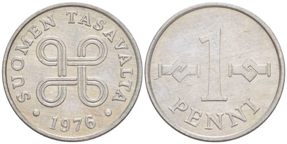 Финляндия 1 пенни 1976 KM 44а алюминий 66-241