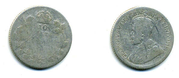 КАНАДА 10 ЦЕНТОВ 19ХХ ГЕОРГ V серебро 46-1046