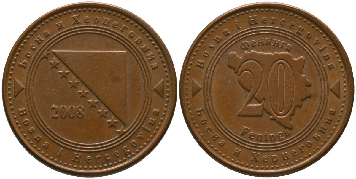 Босния и Герцеговина 20 фенингов 2008 KM 116 сталь плакированная медью 4551-842